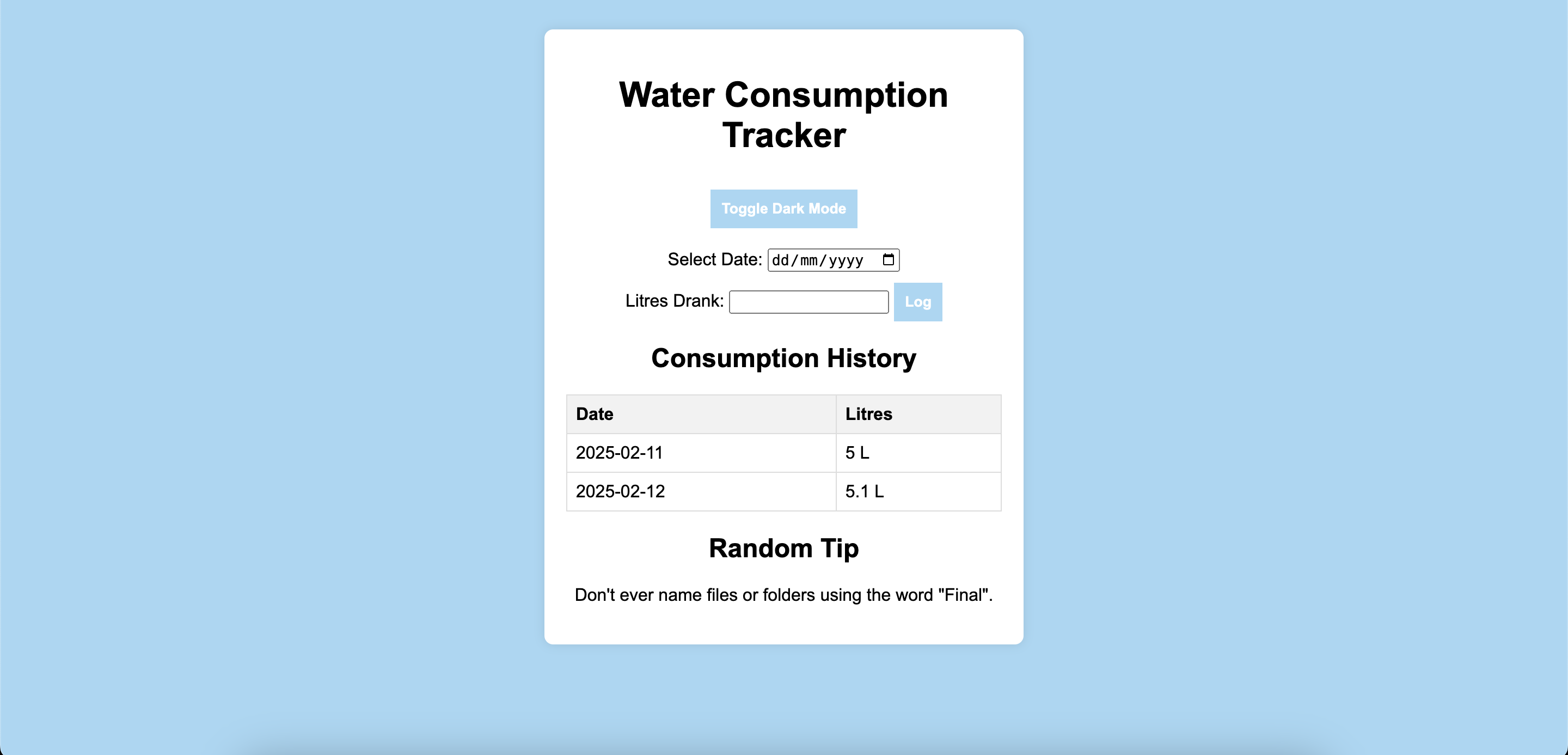 Water Tracker App